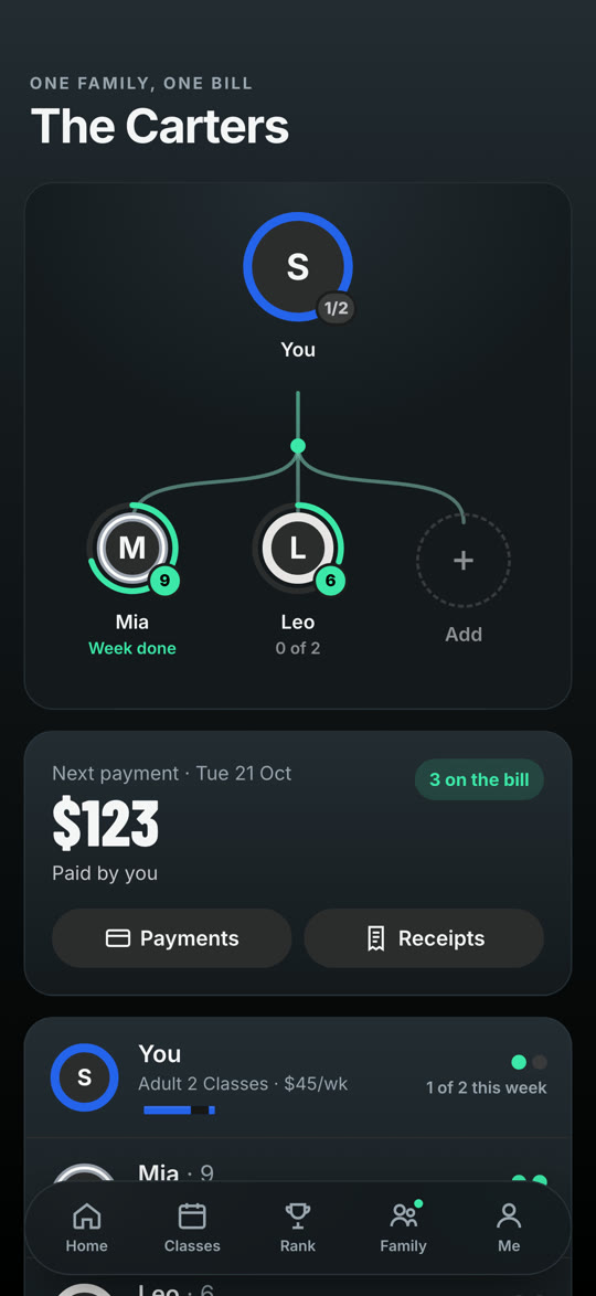 The Family screen of the Roll Call app